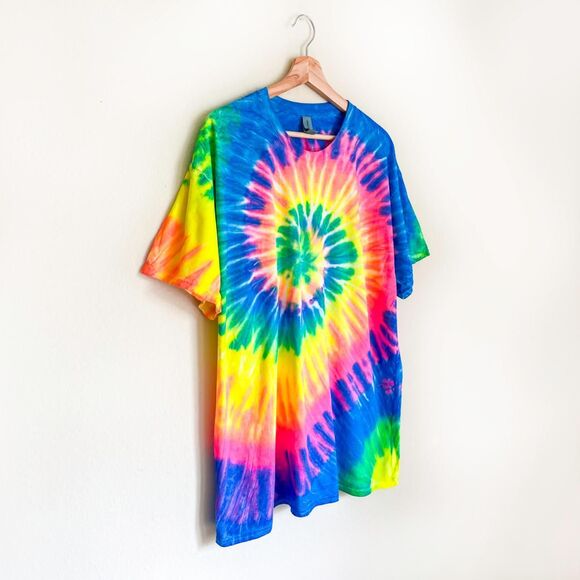 New Gildan Rainbow Tie-Dye Short Sleeve T-Shirt Crewneck Size X-Large Top - Picture 6 of 8